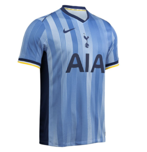 Blue striped Tottenham Hotspur away jersey with AIA sponsor, Nike logo, and club crest.