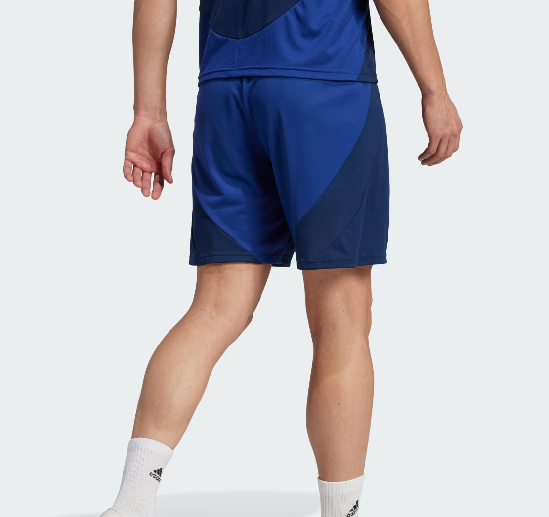 Screenshot_2024-09-18_222523 | UAE SPORT STORE Back view of a person wearing blue athletic shorts with dark panel accents on the sides.
