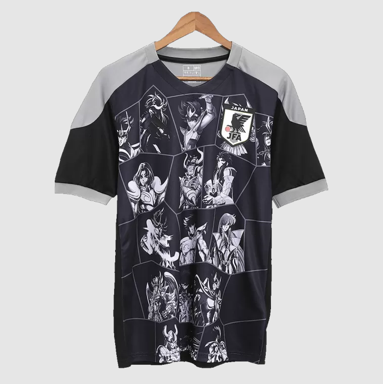 Screenshot_2025-03-05_231036 | UAE SPORT STORE Black and gray athletic jersey with anime character collage and a Japan JFA crest on the chest area
