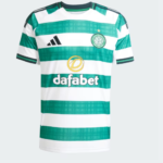 Celtic FC green-and-white striped jersey with sponsor Dafabet, Adidas logo, and club crest on the chest.