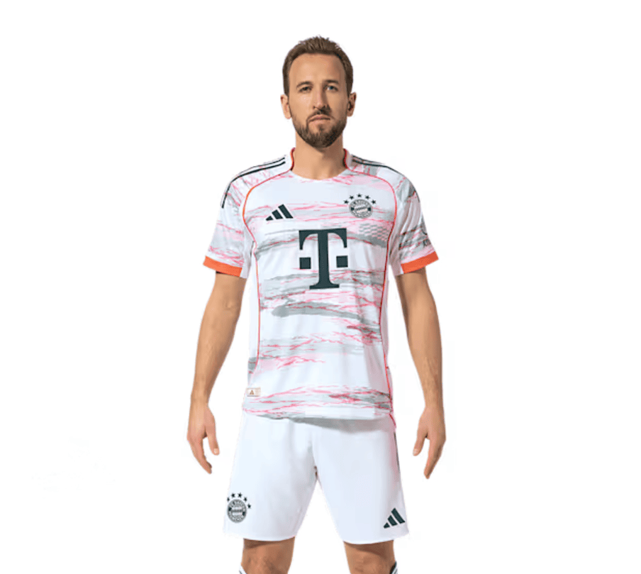 Screenshot_2025-06-19_053459 | UAE SPORT STORE Male soccer player in Bayern Munich away jersey with pink marble pattern, standing with arms at his sides.