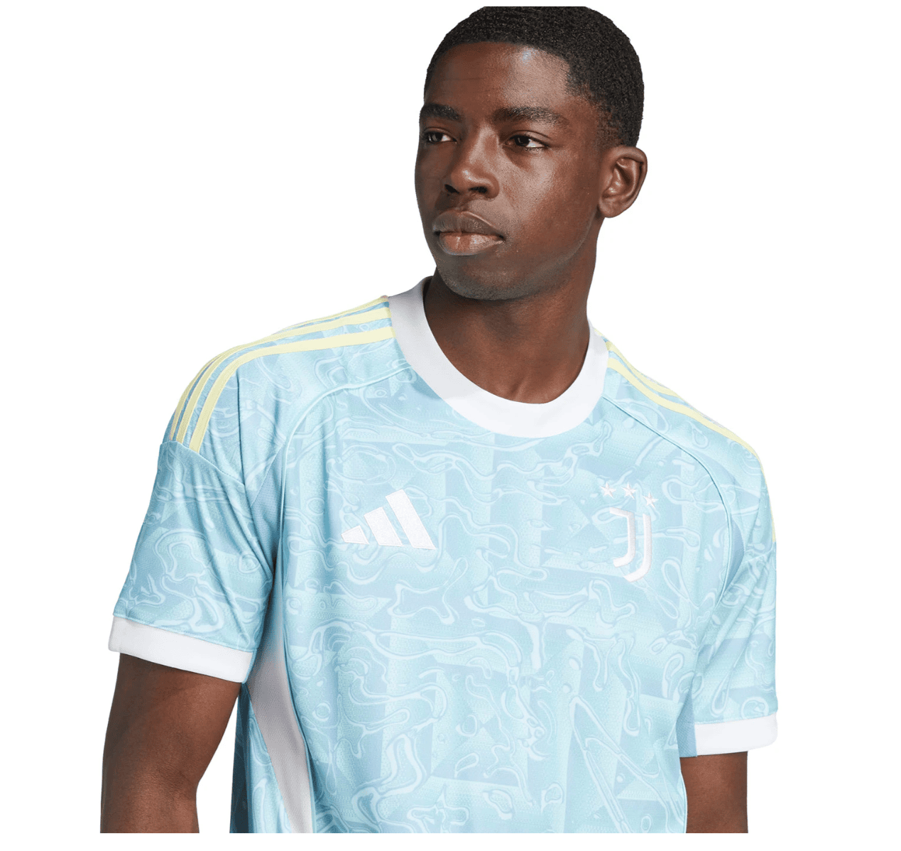 Screenshot_2025-06-23_195502 | UAE SPORT STORE Man wearing a light-blue Juventus soccer jersey with white collar and Adidas logo on chest.