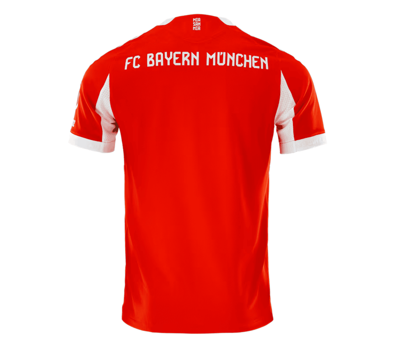 Screenshot_2025-06-24_164145 | UAE SPORT STORE Red football jersey viewed from the back with white sleeve panels and 'FC BAYERN MÜNCHEN' in white across the shoulders.