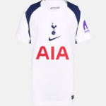 Front view of a white Tottenham Hotspur football jersey with navy shoulder accents, red AIA sponsor logo, and Nike swoosh.