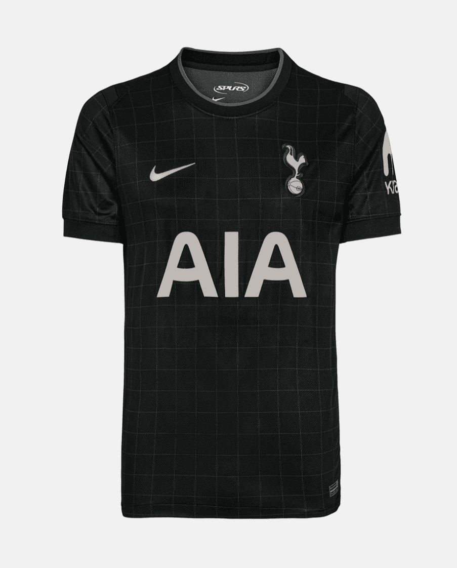 Screenshot_2025-07-16_184027 | UAE SPORT STORE Black Tottenham Hotspur football jersey with a subtle grid pattern, white Nike swoosh, club crest, and large AIA sponsor across the chest.