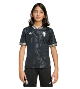 Screenshot_2025-10-12_200002 | UAE SPORT STORE Girl wearing a black Adidas floral-pattern sports jersey and matching shorts, facing the camera.