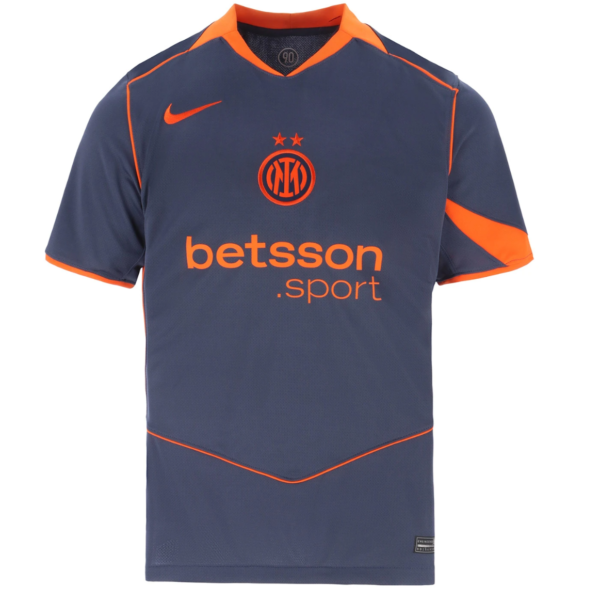 Inter Milan football jersey in navy with bright orange trims, featuring sponsor betsson.sport and the Nike logo on the chest.