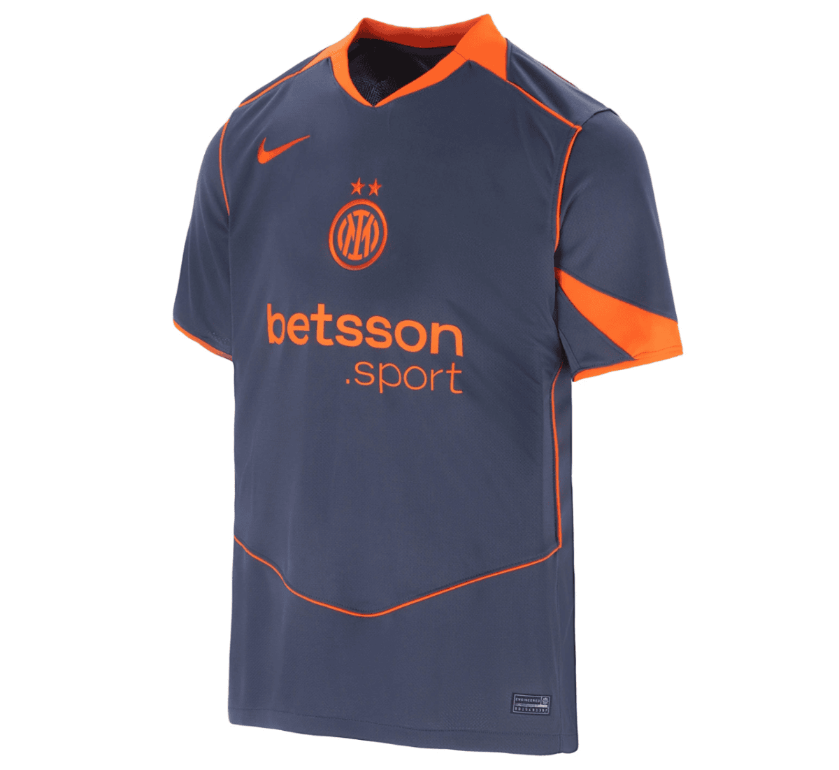 Dark blue Inter-style football jersey with orange trim, club crest and 'betsson.sport' sponsor visible on the chest.