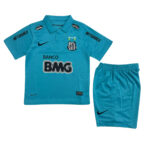 Turquoise soccer kit with a polo-style shirt and matching shorts, featuring a Santos FC crest, BMG sponsor logo, and Nike swoosh on the chest and shorts.
