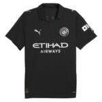 Black Manchester City football jersey with white sponsor logo reading 'ETIHAD AIRWAYS' and club crest on the chest area.