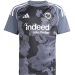 V1 | UAE SPORT STORE Front view of a dark blue-gray soccer jersey with geometric pattern, sponsor 'indeed Jobs finden', and club crest on the chest.