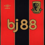 Vs81tCsIXBDJyKc | UAE SPORT STORE Red and black striped football scarf with Umbro logo left and AFC Bournemouth crest right, overlaid by bold 'bj88' text in the center.