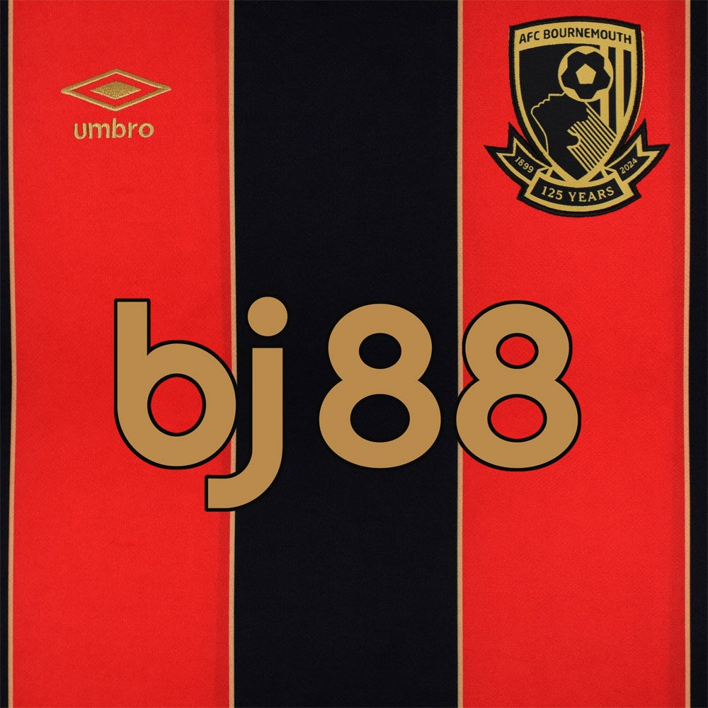 Vs81tCsIXBDJyKc | UAE SPORT STORE Red and black striped football scarf with Umbro logo left and AFC Bournemouth crest right, overlaid by bold 'bj88' text in the center.