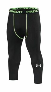 WhatsAppImage2021-09-16at5.06.34PM_1_00d9f35d-553f-4188-80bc-288c79a0e3e2 | UAE SPORT STORE Black compression tights with neon green stitching and a neon waistband, featuring a white Under Armour logo on the lower leg.