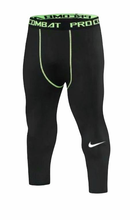 WhatsAppImage2021-09-16at5.06.34PM_4cac6395-c4b5-4b5b-a6dd-09b552bad7e9 | UAE SPORT STORE Black compression tights with neon green stitching and a neon green waistband that reads PRO COMBAT; white Nike swoosh on the lower leg.