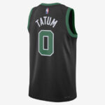 Back view of a black basketball jersey with green trim, displaying the name 'TATUM' and number 0, Celtics-style.
