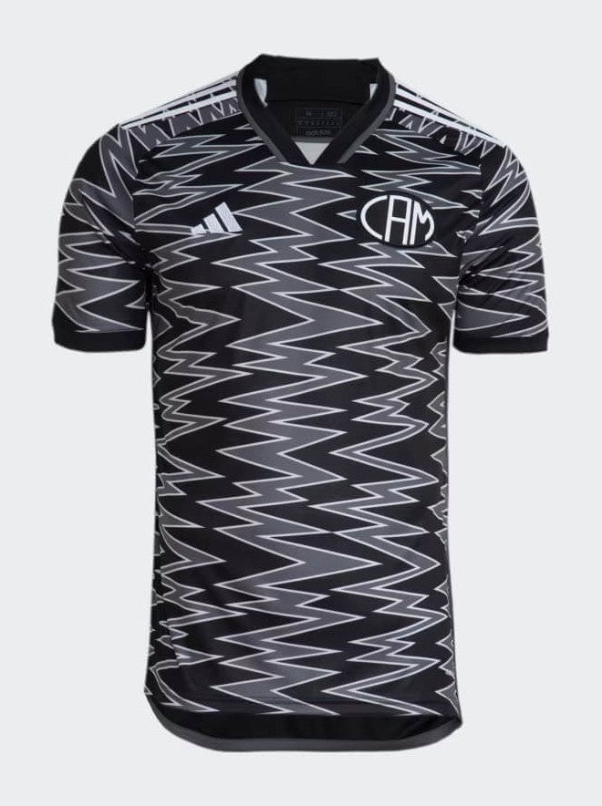 ZHcmwKHuMH2toID | UAE SPORT STORE Black and gray zigzag-pattern soccer jersey with Adidas logo on the left chest and a circular crest on the right chest.