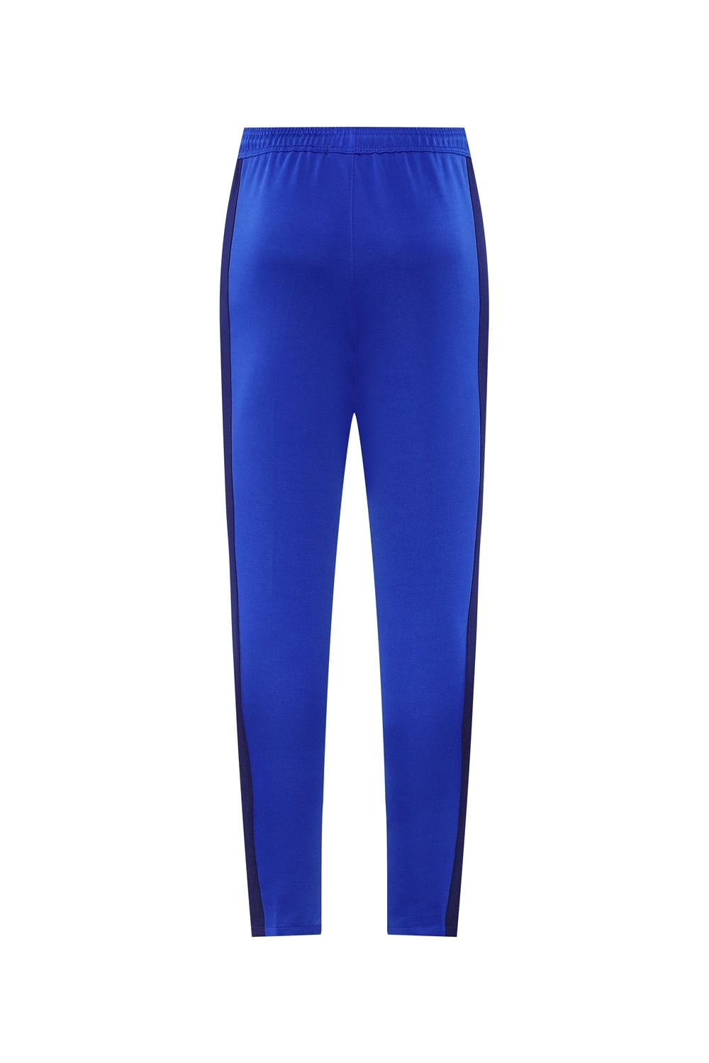 a5511e79 | UAE SPORT STORE Blue athletic track pants with dark side stripes, full-length joggers on a white background.