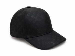 a5a92b71-231c-47e5-9fa5-9d7a6b29ceb7 | UAE SPORT STORE Black baseball cap with a subtle Louis Vuitton monogram pattern across the fabric.