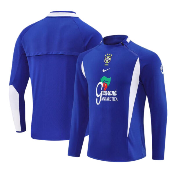 Blue Brazil national team training jersey shown from front and back, with Guaraná Antarctica sponsor logo and crest.