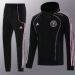 Black Adidas tracksuit with pink piping: hoodie and matching jogger pants