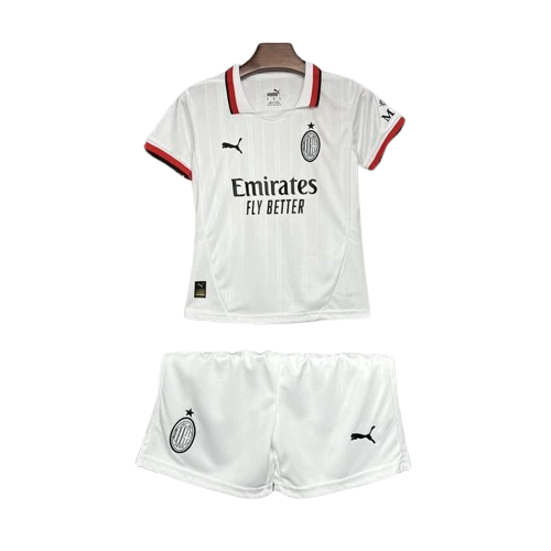 White soccer jersey and shorts laid flat, with sponsor 'Emirates Fly Better' and Puma logos on the shirt and shorts.