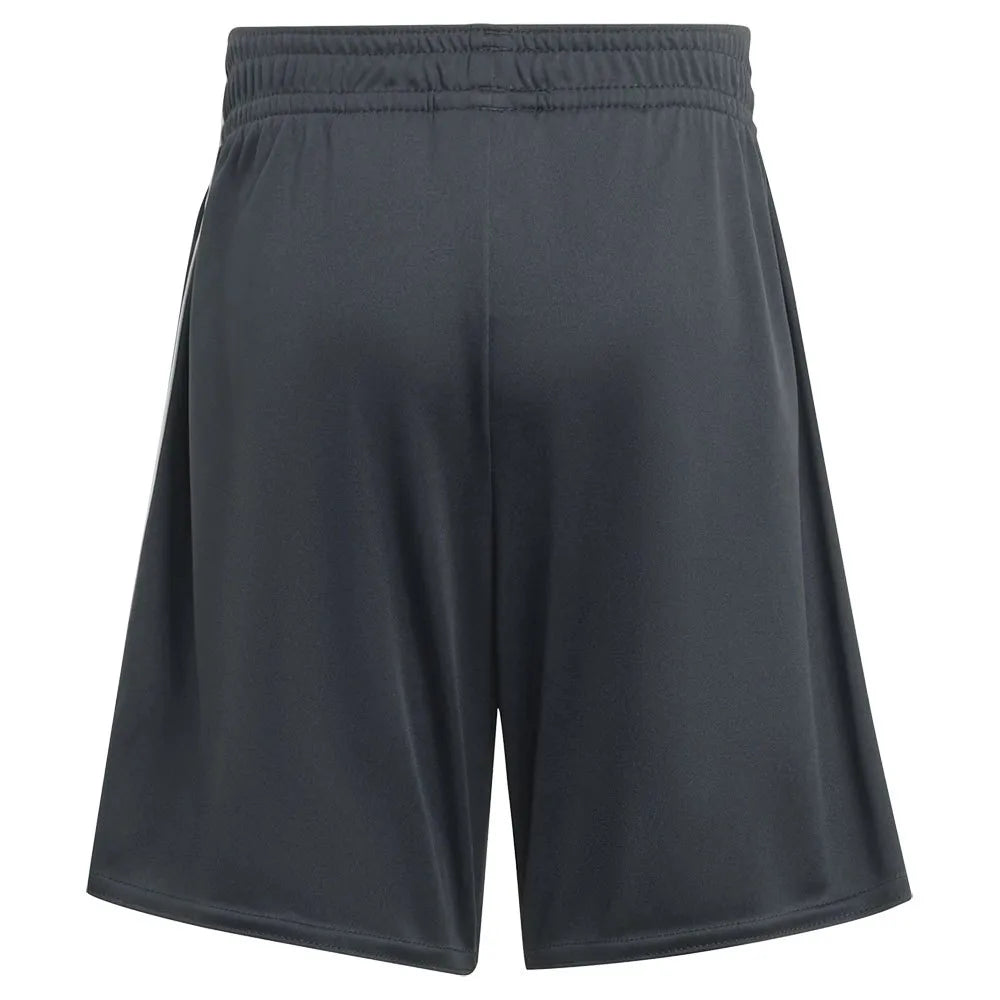 adidas-manchester-united-24-25-junior-third-set_3 | UAE SPORT STORE Back view of dark athletic shorts with an elastic waistband and loose fit.