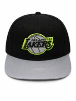 Neon Lakers snapback hat featuring the team logo and a grey brim, perfect for basketball fans and sp.