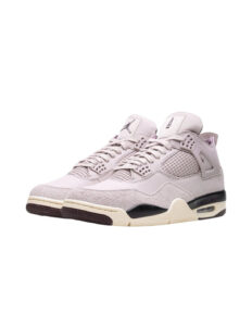 Light pink Air Jordan 4 sneakers with mesh panels and cream sole on white background.