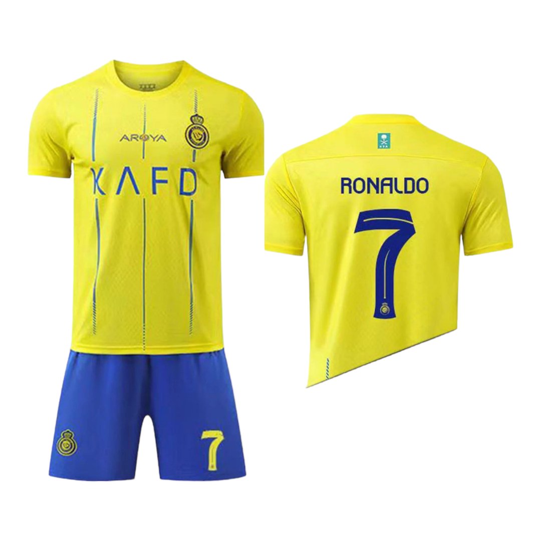 al-nassr-kids-home-kit-202324-with-ronaldo-7-235794 | UAE SPORT STORE Al - Nassr Kids Home Kit 2023/24 WITH RONALDO 7 - uaessss