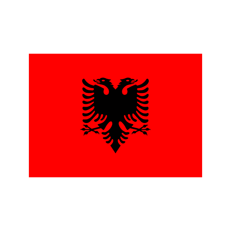 Albanian national flag: red field with a black double-headed eagle in the center.