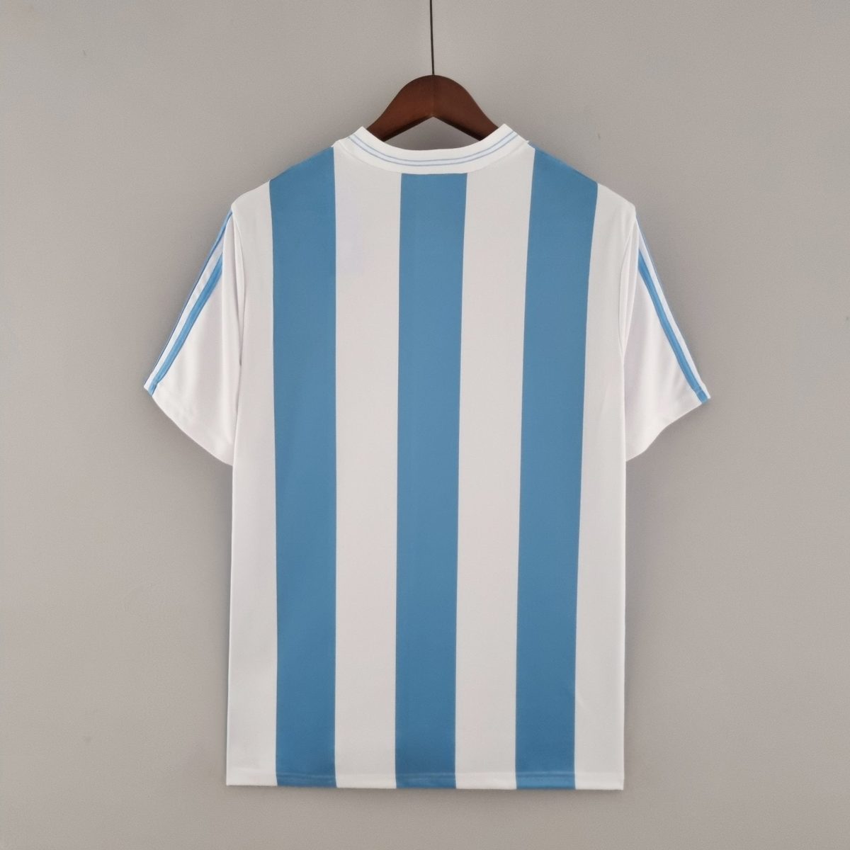 Argentina light-blue and white striped classic shirt, plain rear view on hanger