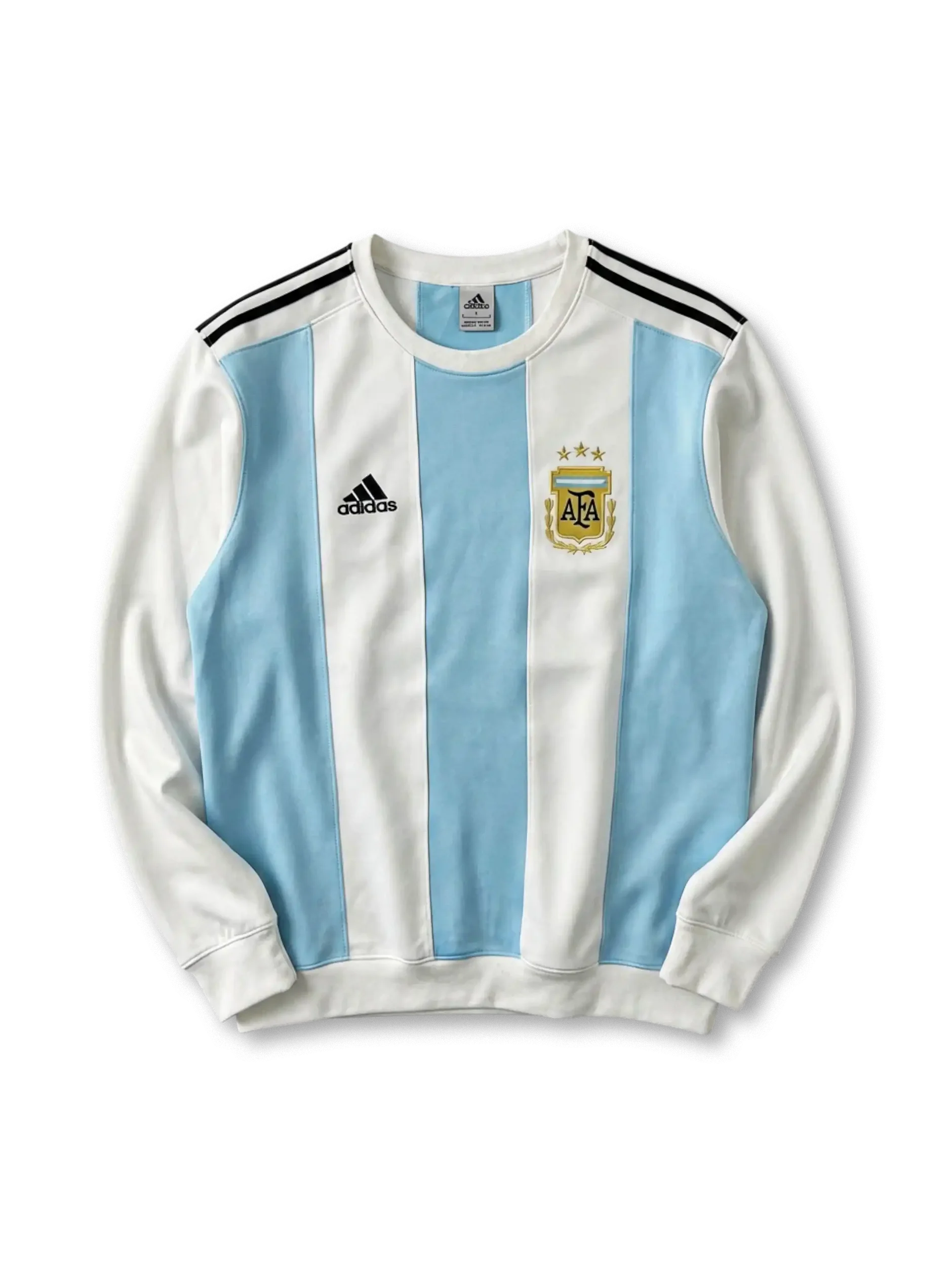 Argentina national football jersey with blue and white vertical stripes and crest on the chest (Adidas logo left)