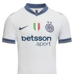 White Inter Milan soccer jersey with blue collar trim, crest, and sponsor 'betsson.sport' on front