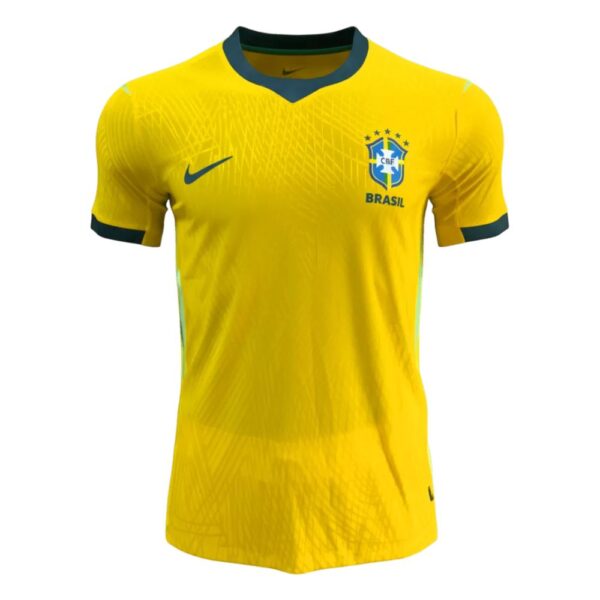 Brazil national football team yellow jersey with blue crest and Nike logo on chest, modern training design