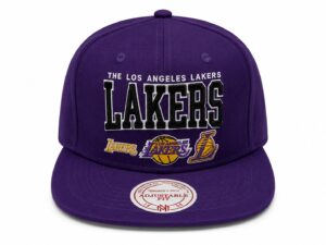 Purple Los Angeles Lakers cap with 'LAKERS' embroidered and team logos on front