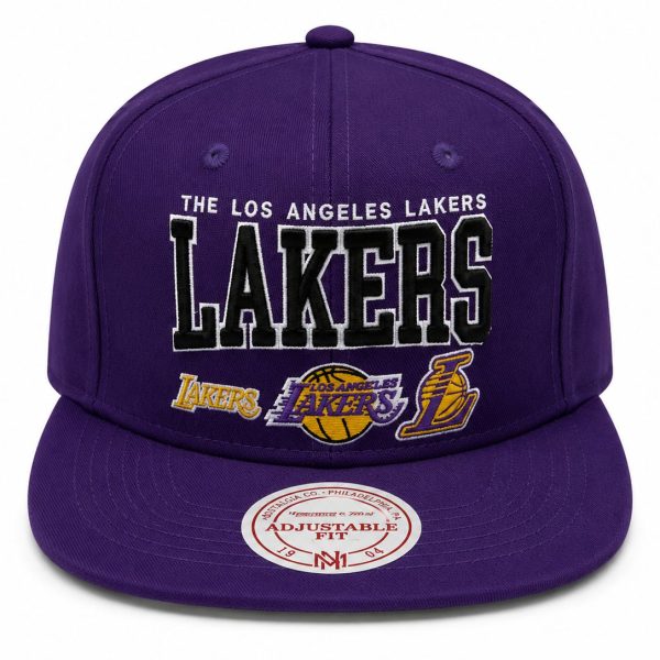 Purple Los Angeles Lakers cap with 'LAKERS' embroidered and team logos on front