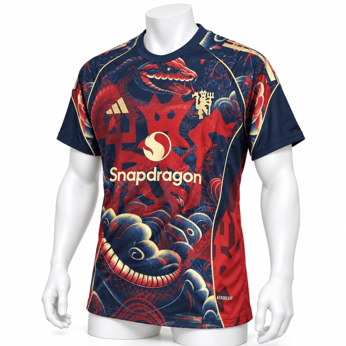 Manchester United Snake Special Edition jersey 2025/26 with dragon design and Snapdragon logo.