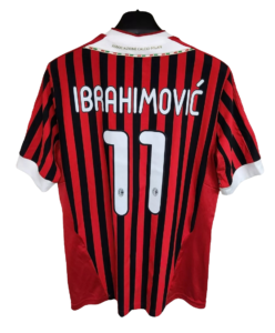 AC Milan soccer jersey back with 'IBRAHIMOVIĆ' and number 11 on red and black vertical stripes