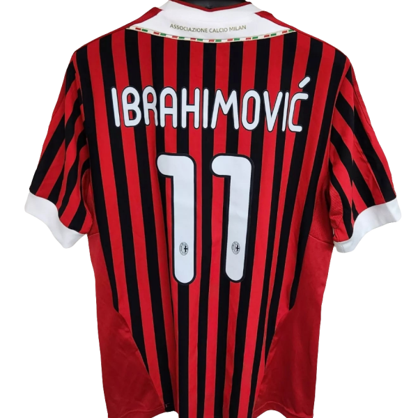 AC Milan soccer jersey back with 'IBRAHIMOVIĆ' and number 11 on red and black vertical stripes