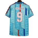 Back of a mint blue football jersey with 'RONALDO' and the large number 9, Kappa branding, red and dark blue vertical accents.