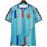 barcelona-away-classic-199697-jersey-with-ronldo-9-302433 | UAE SPORT STORE Light blue Barcelona football jersey with geometric panels, Kappa logos, and F.C.B. crest on the chest.