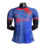 barcelona-special-edition-jersey-202324-715798 | UAE SPORT STORE Mannequin wearing a blue FC Barcelona soccer jersey with a pixelated pattern and Spotify logo on the chest.