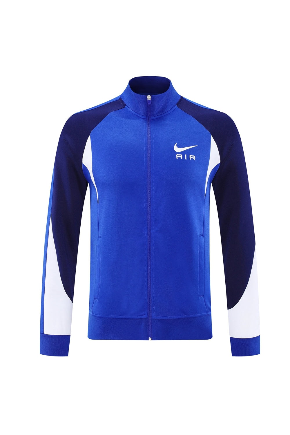 bcd4812f | UAE SPORT STORE Nike Air blue athletic track jacket with a full-length zipper, dark blue sleeves, white side panels, and a white swoosh logo on the chest