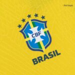 bd16b06f-a65b-4e97-98a6-da5dc72893f2 | UAE SPORT STORE Brazil national football team crest on a yellow textured background, featuring the CBF emblem with five stars above and 'BRASIL' text below.