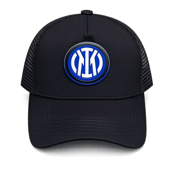 Black baseball cap with a blue Inter Milan logo on the front panel