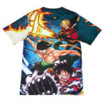 c14fc670fe0b58fb7cb04b143080f7ed | UAE SPORT STORE Colorful graphic t-shirt with anime-style pirates in action, featuring bold reds, blues, and yellows.