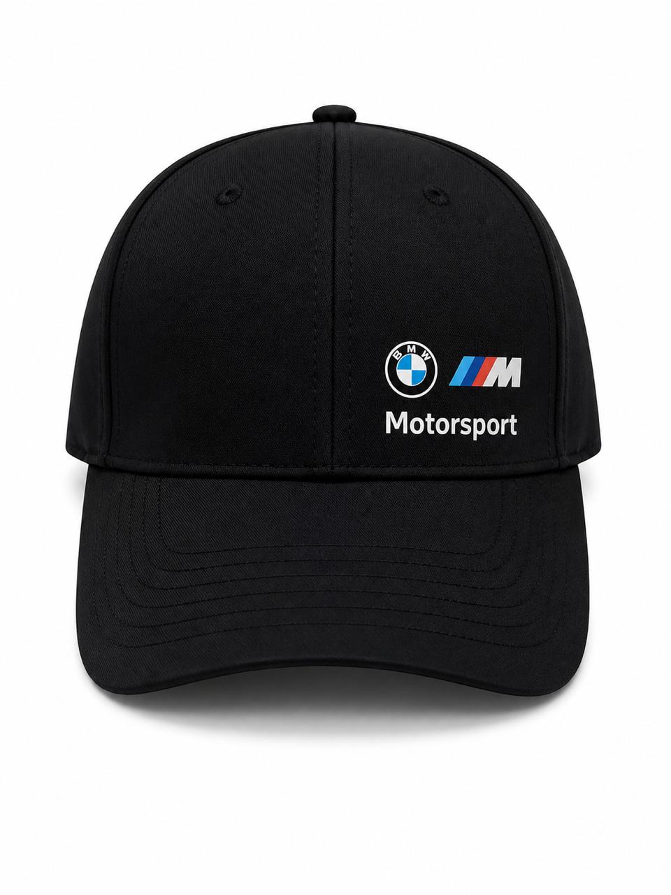 c861057e-93d9-4757-ba69-f1dea3558d49 Black baseball cap with a curved brim featuring BMW Motorsport logo on the front panel.