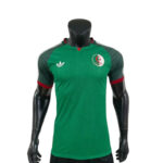 Green Algeria national football team jersey on a black mannequin torso on a white background.
