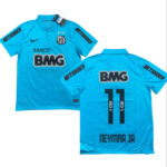 Bright blue Neymar Jr football jersey, front shows Santos crest and BMG sponsor; sleeves read NETSHOES.